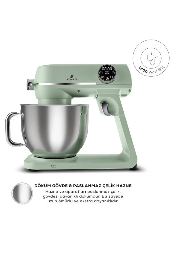 Karaca Multichef Artisan Digital Ekran 7 Litre Döküm Stand Mikser Mint 1800w ürün görseli 1