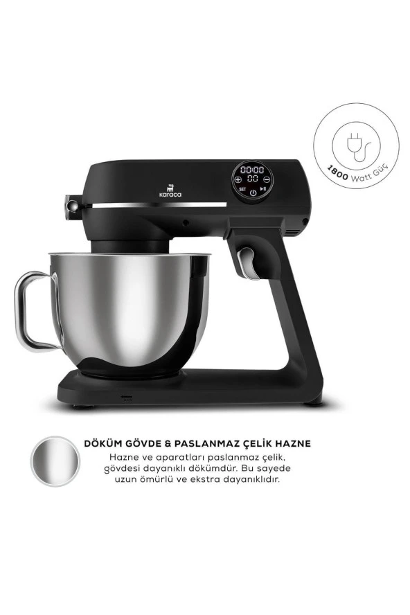 Karaca Multichef Artisan Digital Ekran 7 Litre Döküm Stand Mikser Siyah 1800w ürün görseli 1