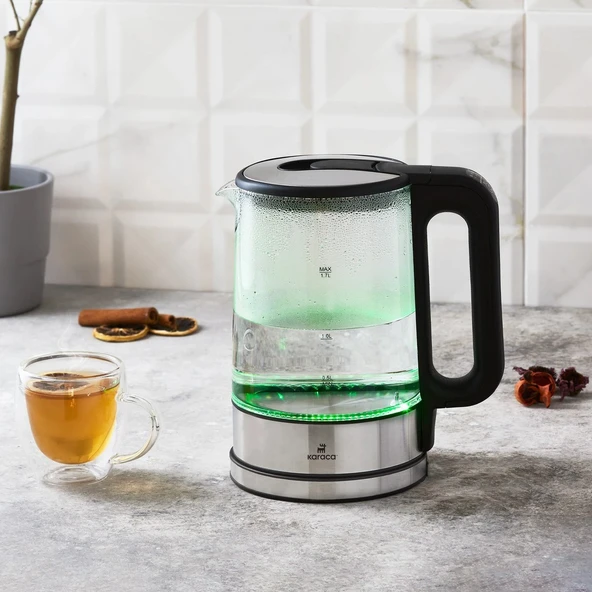 Karaca 5 Kademeli Sıcaklık Ayarlı ve LED Işıklı Cam Su Isıtıcısı & Kettle 2200W ürün görseli 1