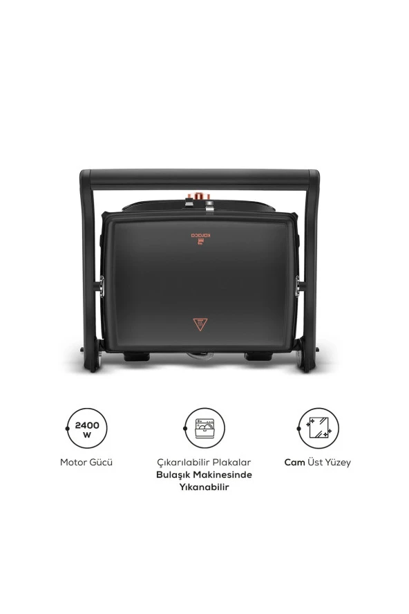 Karaca Premium 2400W Gastro Granit kaplamalı 180 derece açılabilen döküm plakalı Tost ve Izgara Makinesi ürün görseli 1