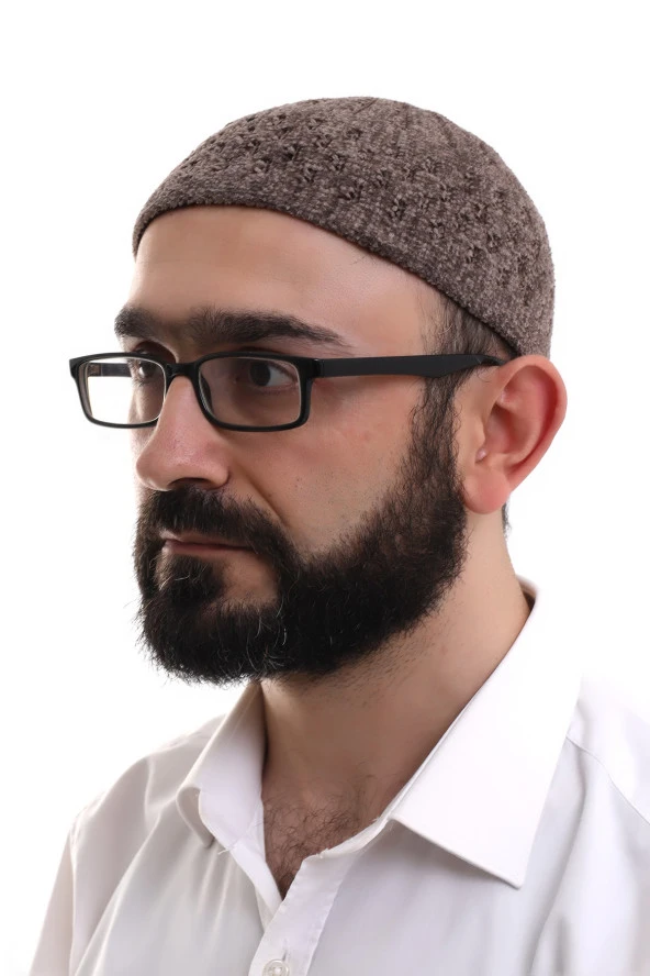 Sütlü Kahve Hasır Desen Kışlık Kadife Namaz Takkesi ürün görseli 1