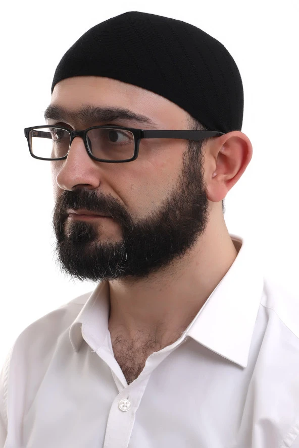 Siyah Kışlık Çapraz Desenli Dokuma Takke ürün görseli 1