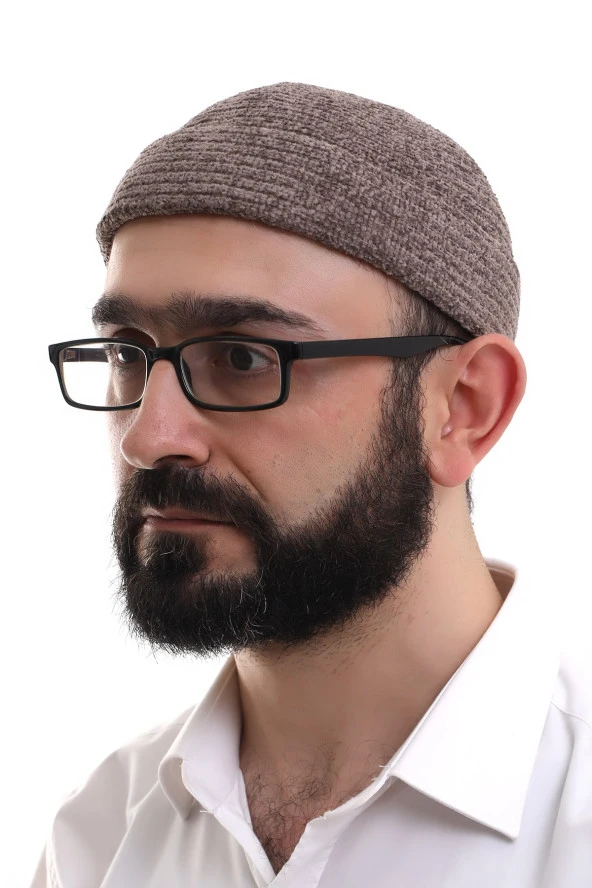 Kahverengi Katlamalı Sade Desen Kışlık Kadife Takke Şapka ürün görseli 1