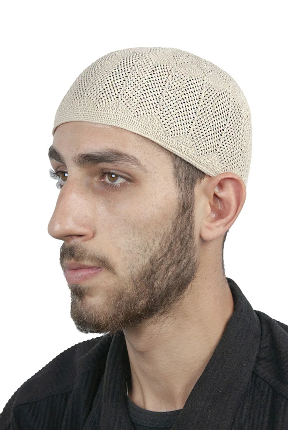 Safir İnce Örme Dantel Namaz Takkesi Krem 1 Adet ürün görseli 1