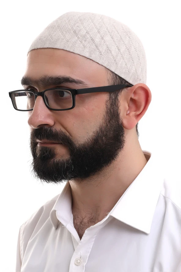 Krem Kışlık Çapraz Desenli Dokuma Takke ürün görseli 1