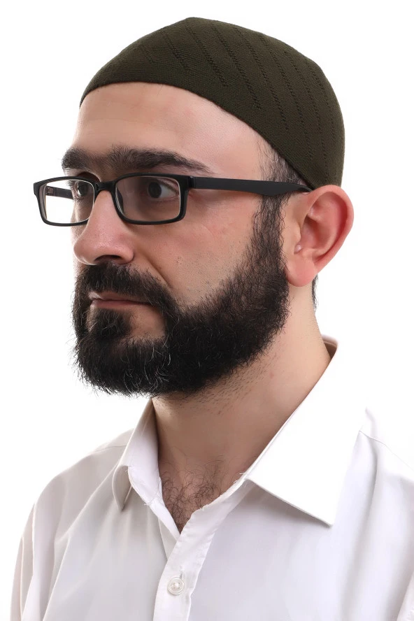 Koyu Haki Kışlık Çapraz Desenli Dokuma Takke ürün görseli 1