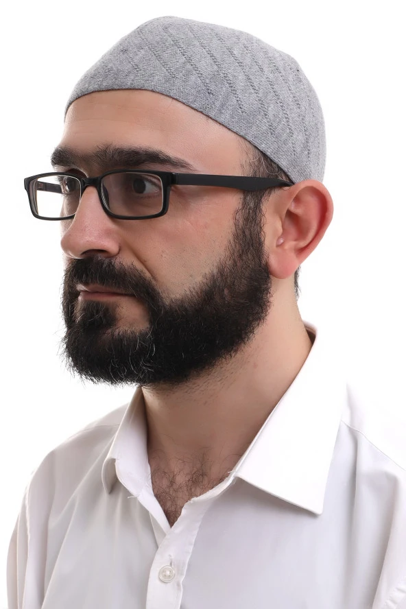 Gri Kışlık Çapraz Desenli Dokuma Takke ürün görseli 1