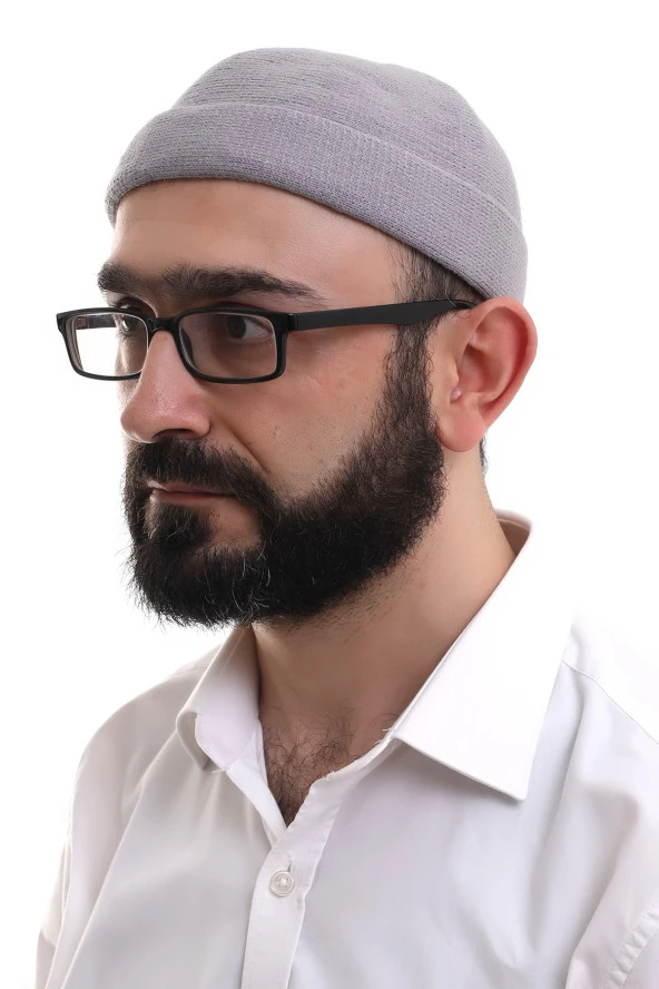 Açık Gri Katlamalı Sade Desen Kışlık Orlon Takke Şapka ürün görseli 1
