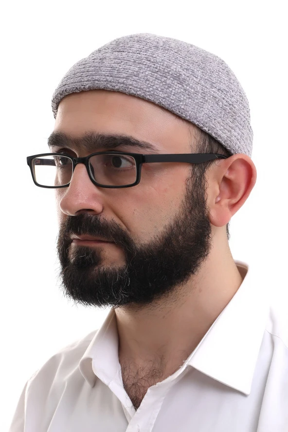 Gri Katlamalı Sade Desen Kışlık Kadife Takke Şapka ürün görseli 1