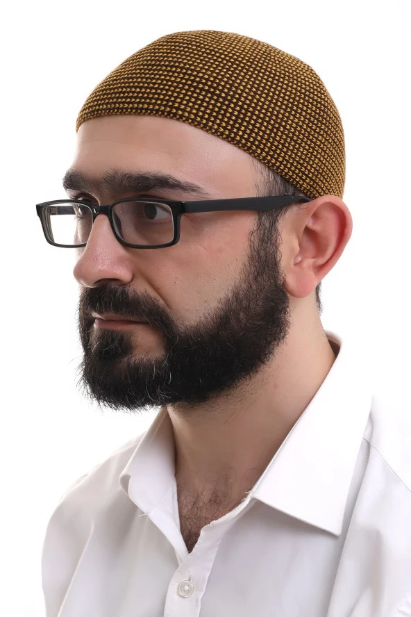 Hardal Kışlık Nokta Desenli Orlon Namaz Takkesi ürün görseli 1