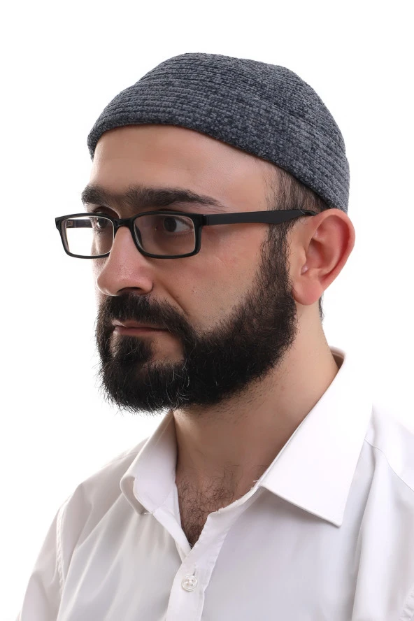 Füme Katlamalı Sade Desen Kışlık Kadife Takke Şapka ürün görseli 1