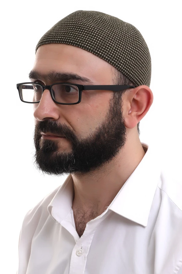 Açık Kahve Kışlık Nokta Desenli Orlon Namaz Takkesi ürün görseli 1
