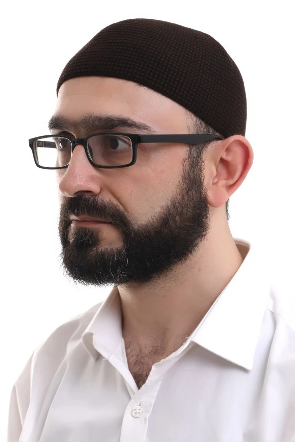 Kahverengi Kışlık Nokta Desenli Orlon Namaz Takkesi ürün görseli 1
