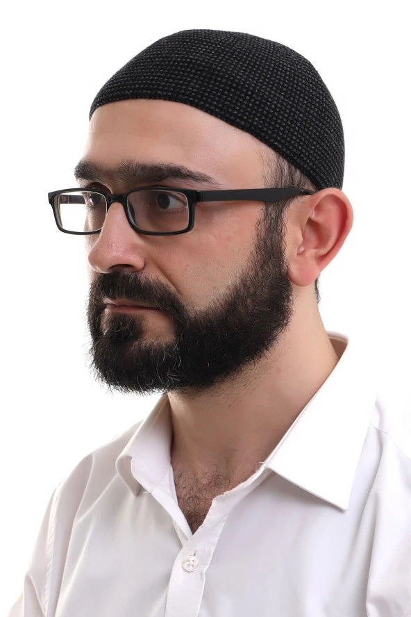 Füme Kışlık Nokta Desenli Orlon Namaz Takkesi ürün görseli 1