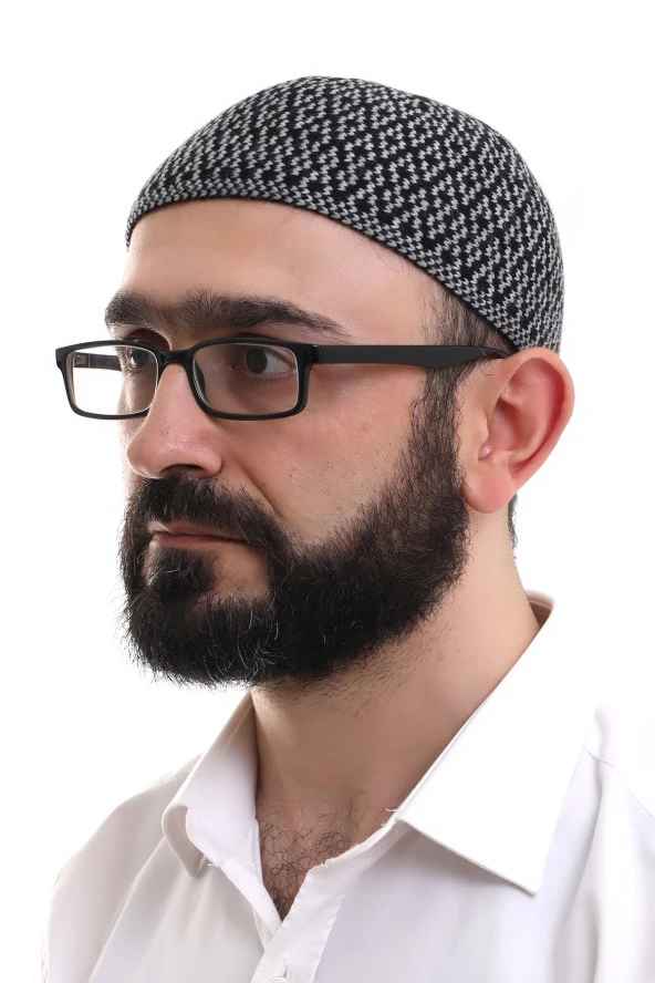 Gri Orlon Kışlık Namaz Takkesi Baklava Desenli Takke ürün görseli 1