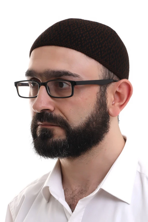 Koyu Kahverengi Kışlık Orlon Namaz Takkesi Baklava Desenli Takke ürün görseli 1
