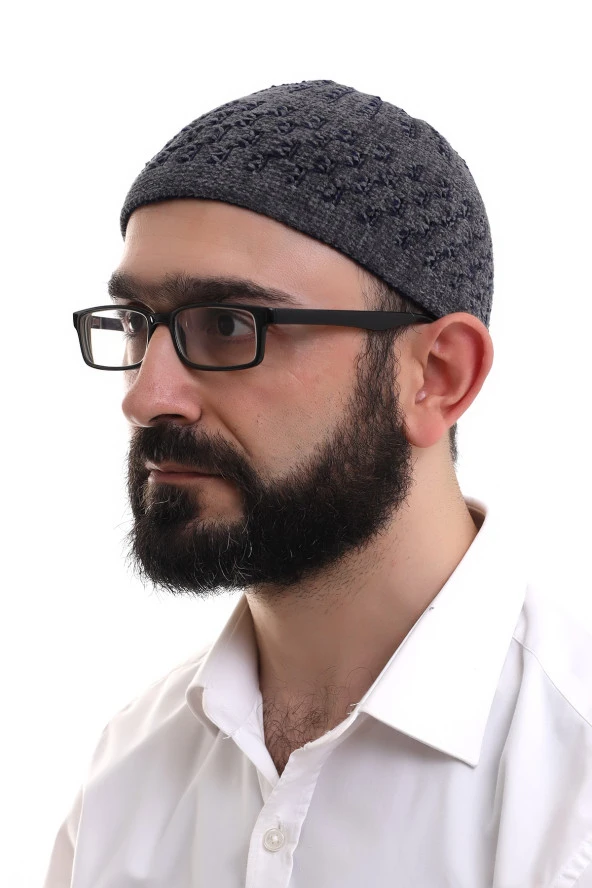 Füme Hasır Desen Kışlık Kadife Namaz Takkesi ürün görseli 1