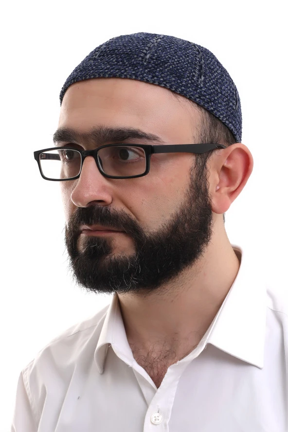 Lacivert Füme Kışlık Çift Renk Kadife Namaz Takkesi ürün görseli 1