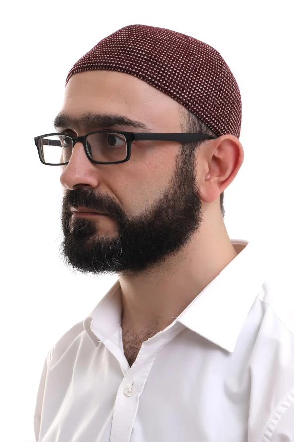 Bordo Kışlık Nokta Desenli Orlon Namaz Takkesi ürün görseli 1