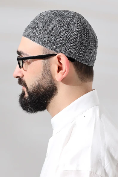 Melanj Safir Dantel Detaylı Örme Namaz Takkesi - Resim 3
