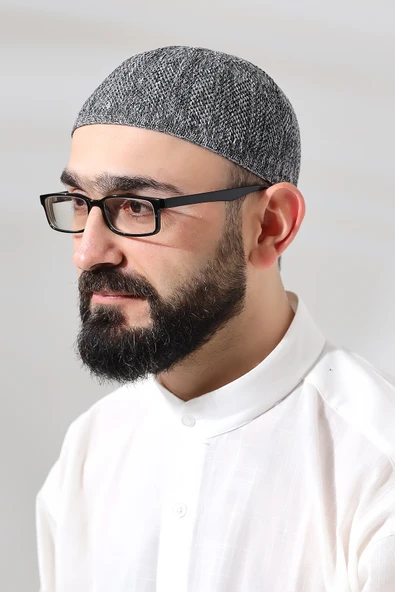 Melanj Safir Dantel Detaylı Örme Namaz Takkesi ürün görseli 1