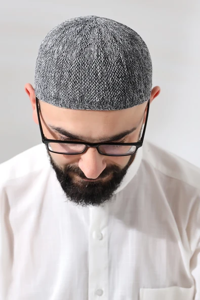 Melanj Safir Dantel Detaylı Örme Namaz Takkesi - Resim 4