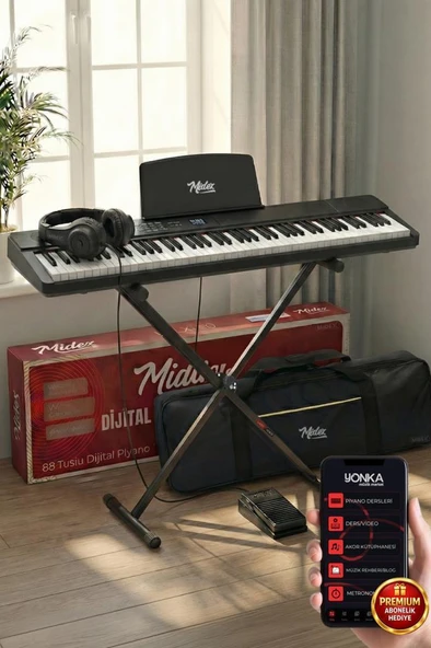 Midex PLX-80BK-ST Taşınabilir Katlanır Dijital Piyano Tuş Hassasiyetli 88 Tuş BT (Stand Sustain Kulaklık Çanta Metod) ürün görseli 1