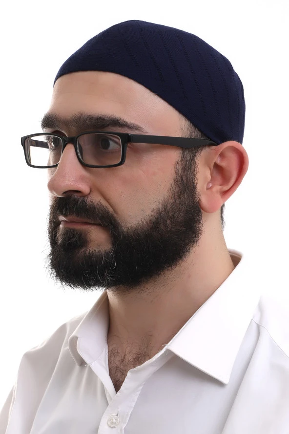 Lacivert Kışlık Çapraz Desenli Dokuma Takke ürün görseli 1