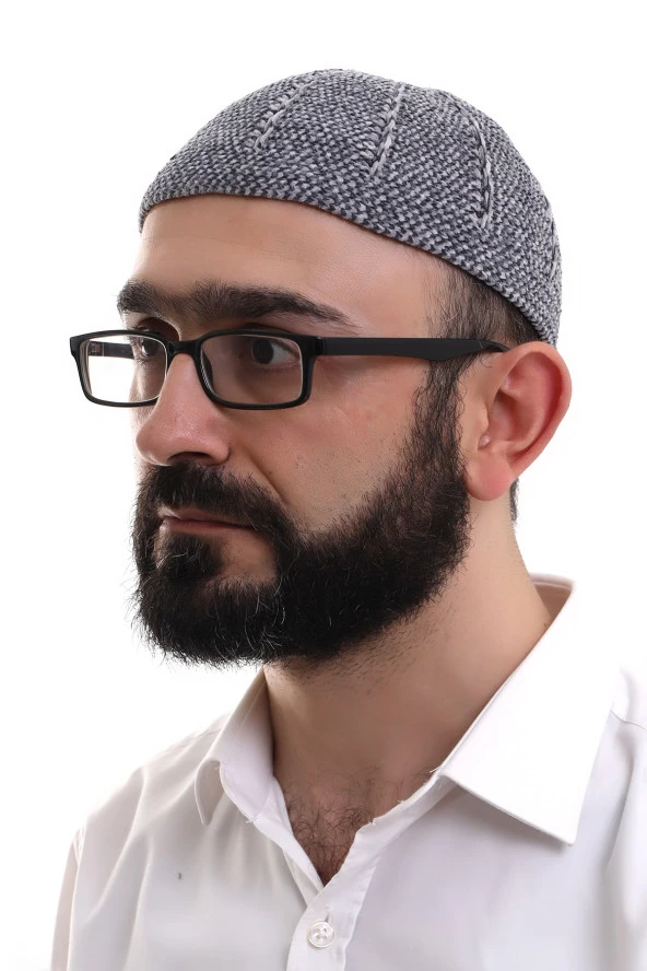 Füme Gri Kışlık Çift Renk Kadife Namaz Takkesi ürün görseli 1