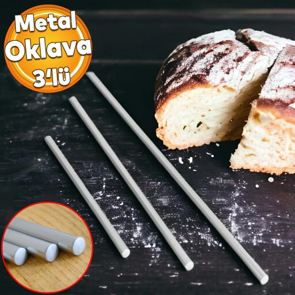 Alüminyum Metal Oklava 3lü Set Börek Hamur Yufka Açma Silindir Yuvarlak Uzun Kısa Mutfak Araç ürün görseli 1