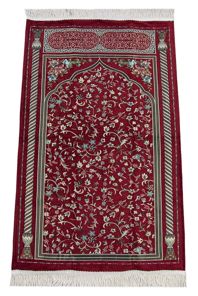 Bordo Çiçekli Ravza Desenli Astarlı Şönil Seccade ürün görseli 1