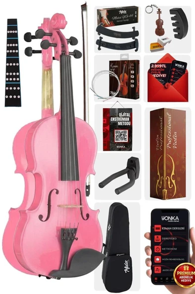Midex HGA24PİNK-PAK Pembe 1/2 Çocuk Kemanı Seti  (Yastık Susturucu Çanta Yay Reçine) ürün görseli 1