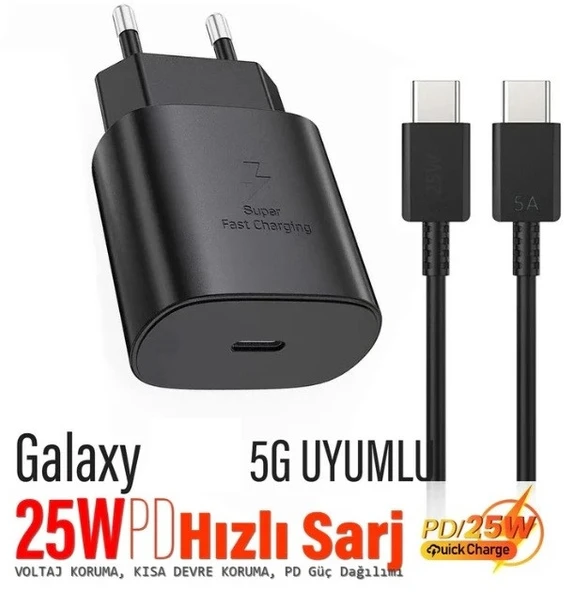 Day Samsung Galaxy A52 Orijinal EP-TA800XBEGWW 25W Type-C Hızlı Şarj Cihazı Siyah 3A ST800S25W0411 ürün görseli 1