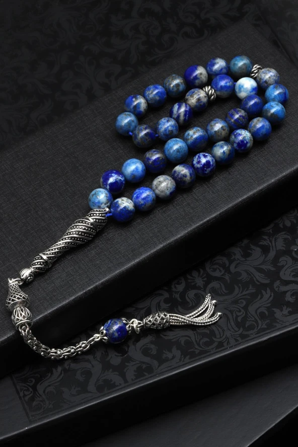 Lapis Lazuli Doğal Taş Tesbih 925 Ayar Gümüş 8 mm Küre Kesim ürün görseli 1