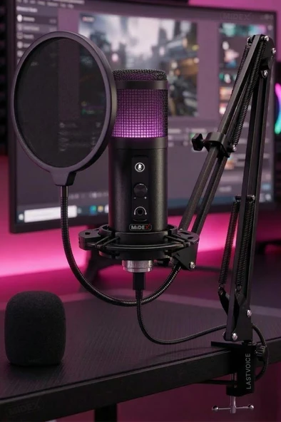 Midex V5 RGB Set USB Oyuncu ve Yayıncı Mikrofonu Condenser Stüdyo (Kayıt Gaming Tiktok Twitch Canlı yayın Discord Youtube) ürün görseli 1