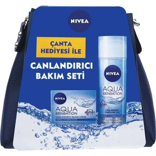 Nivea Canlandırıcı Bakım Seti Çanta Hediyeli Aqua Yüz Temizleyici Jeli 200 ml + Bakım Kremi 50ml ürün görseli 1