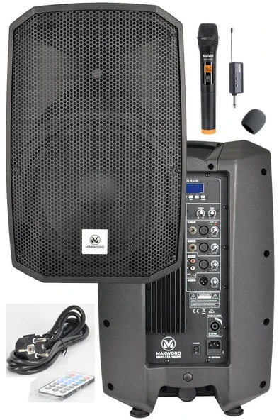 Maxword Maxi-12A-MİC Taşınabilir Aktif Kabin Hoparlör 12 İnç 1200 Watt Bluetooth Usb Kablosuz Mikrofon ürün görseli 1