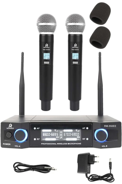 Rennes RM-550EE UHF Çiftli EL Telsiz Kablosuz Mikrofon Seti ürün görseli 1