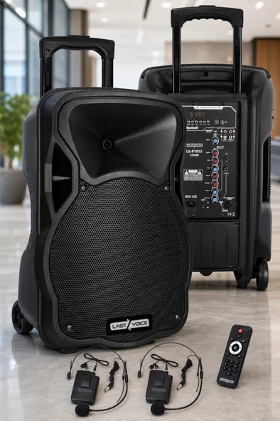 Lastvoice LS-P1915HH Portatif Taşınabilir 2'li Headset Mikrofonlu Seyyar Ses Sistemi 15 İNÇ 1200 WATT ürün görseli 1