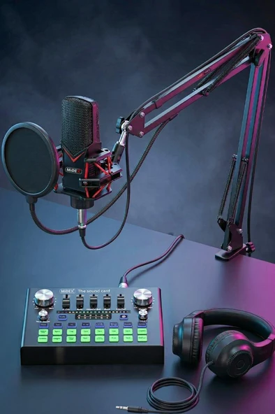 Midex GMX-1 Plus Record Head Set Condenser Mikrofon Kulaklık Ses Kartı Canlı Yayın Paketi (Telefon ve PC) ürün görseli 1