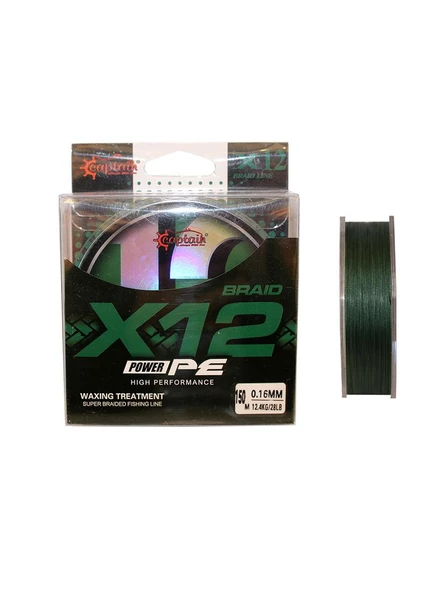 Captain X12 Power PE 12 Örgü Spin İp Misina 150mt Dark Green ürün görseli 1