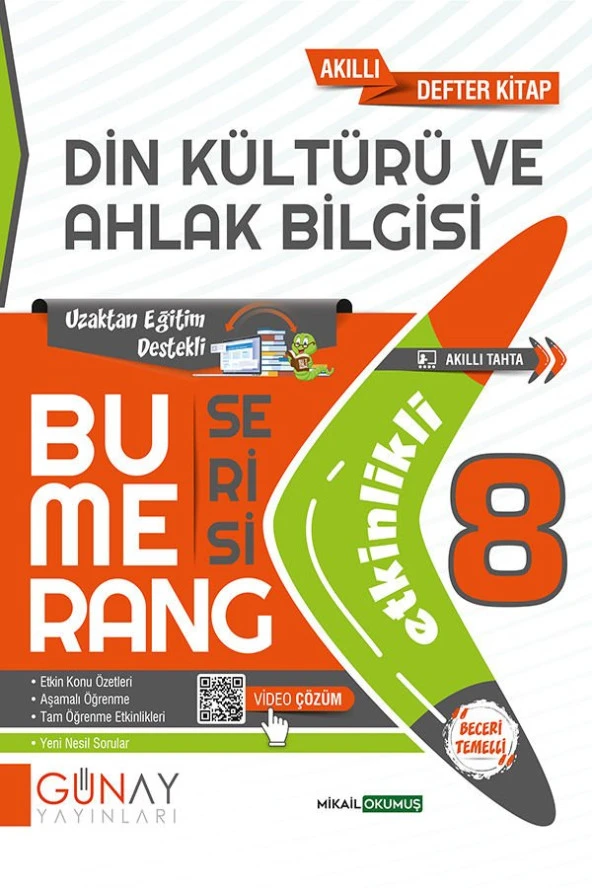 Günay Yayınları 8. Sınıf LGS Din Kültürü ve Ahlak Bilgisi Etkinlikli Bumerang Akıllı Defter ürün görseli 1