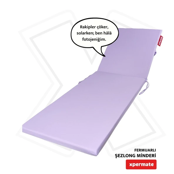Fermuarlı Şezlong Minderi Katlanır Su Geçirmez Kumaş Katlanabilir Plaj Minderi 60x180x5 Lila ürün görseli 1