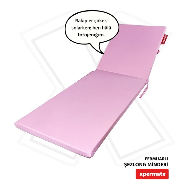 Fermuarlı Şezlong Minderi Katlanır Su Geçirmez Kumaş Katlanabilir Plaj Minderi 60x180x5 Pembe ürün görseli 1