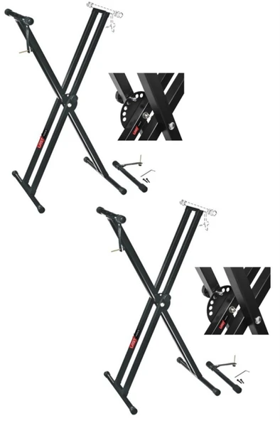 Lastvoice Ks-04DX 2Lİ SET Çift Profilli 7 Kademeli Üst Segmen Org Sehpası Standı Ayağı (Sabitleme Kayışlı) ürün görseli 1