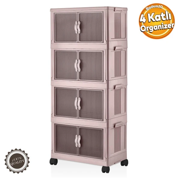 4 Katlı Dolap Saklama Kutusu Sepet Organizer Kapaklı Depolama Düzenleyici Kutu Raf Tekerlekli Pudra ürün görseli 1