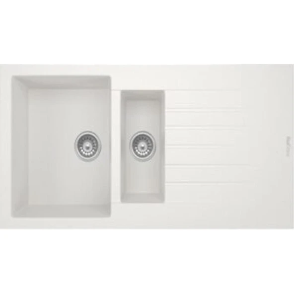 REAL TROYA 100 GRANİT EVİYE P005 BEYAZ Tezgah Üstü 100x50 Cm ürün görseli 1