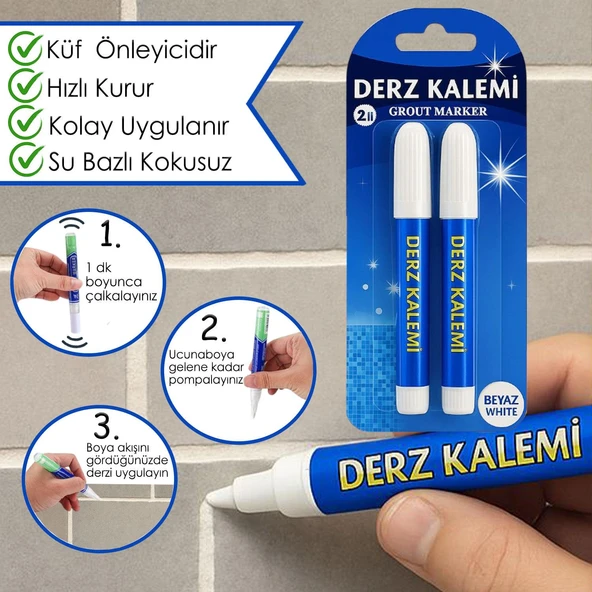 Derz Kalemi Hızlı Kuruyan Su Bazlı Kokusuz Kalıcı Fayans Yenileme Kalemi Beyaz ürün görseli 1