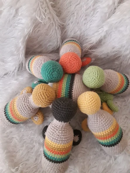 Maymun Bowling Seti Amigurumi Organik Oyuncak ürün görseli 1