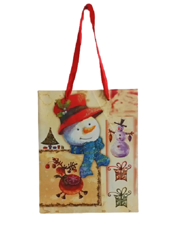 YILBAŞI KARTON ÇANTA SİMLİ KARDAN ADAM 18CM X 23CM ürün görseli 1